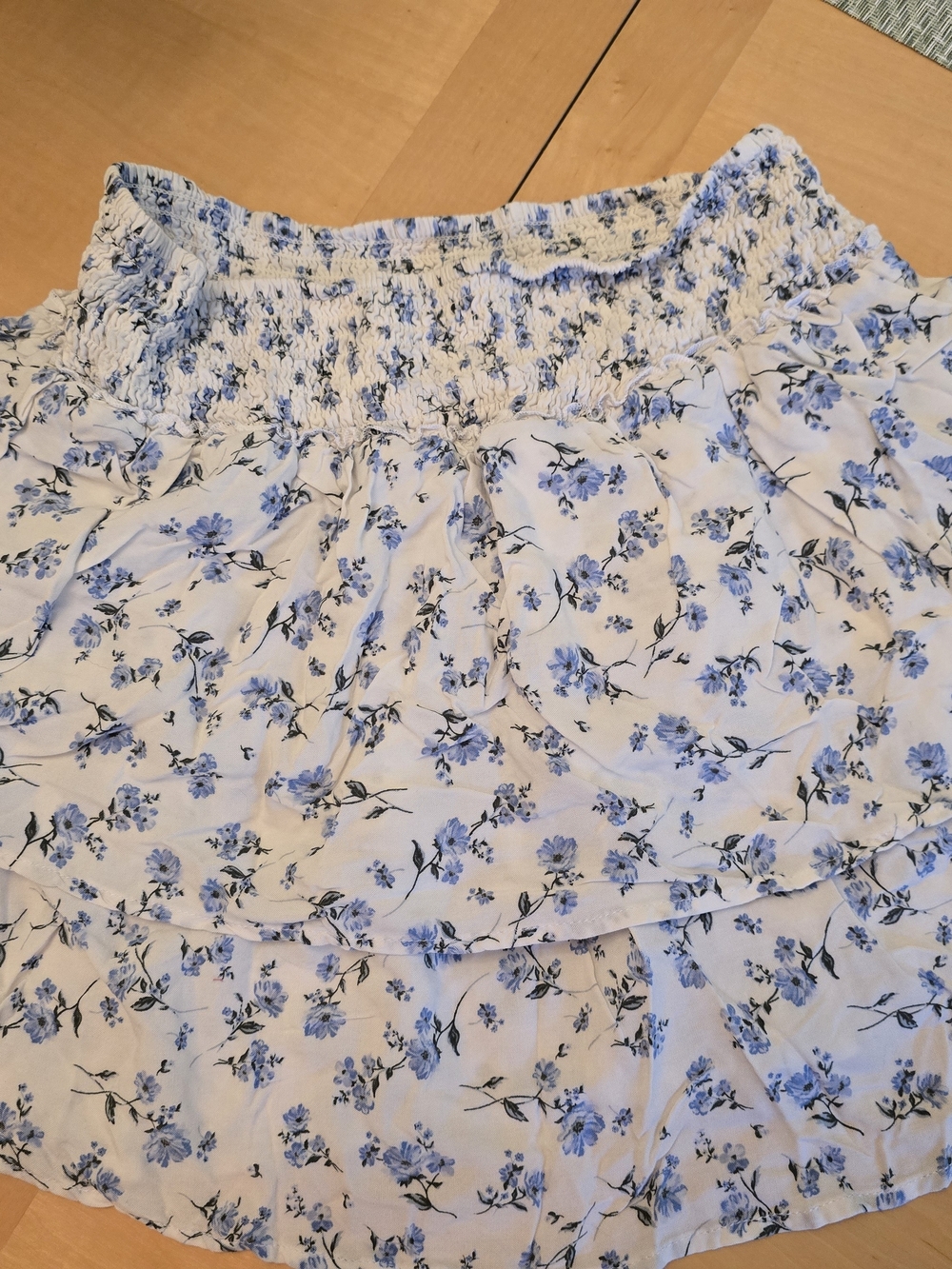 Blue Floral Tiered Mini Skirt with Smocked Waistband